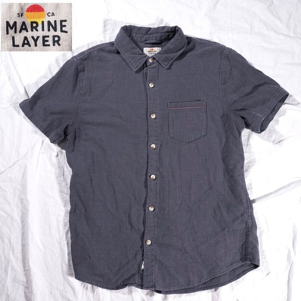 Marine Layer Button Up Shirt Gray Black Mens Small